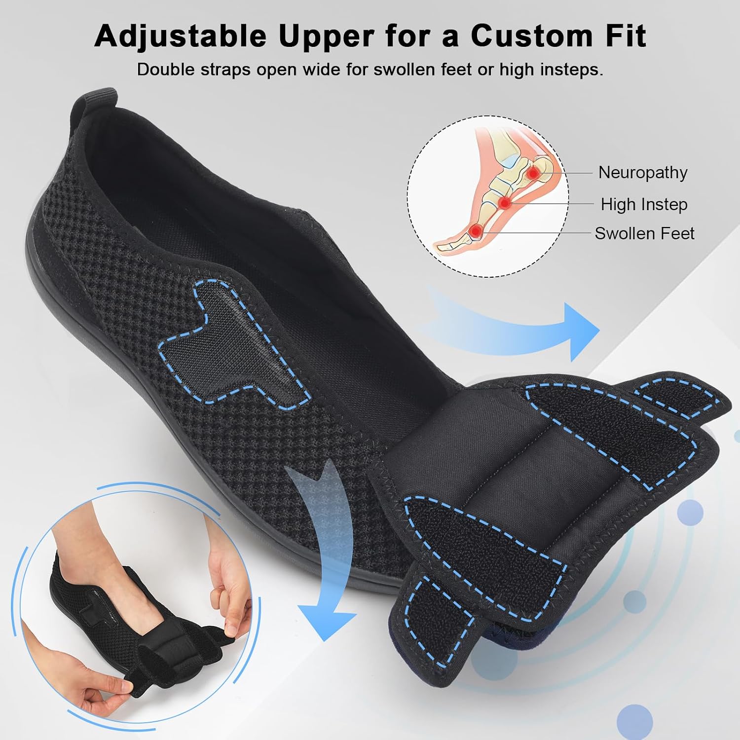 JOINFREE Diabetic Wide Walking Shoes Adjustable Upper for Women and Men | Wide Toe Box, Easy Entry, Zero Drop Non Slip Sole, Breathable Upper, Daily Wear, Swollen Feet, Edema, High Instep, Elderly