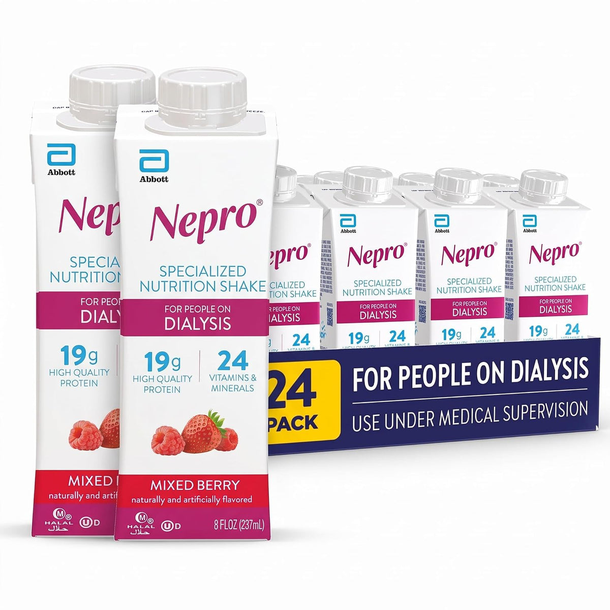 Nepro Nutrition Shake for People on Dialysis,19g Protein,420 Calories,Mixed Berry,8 fl oz,(Pack of 48)