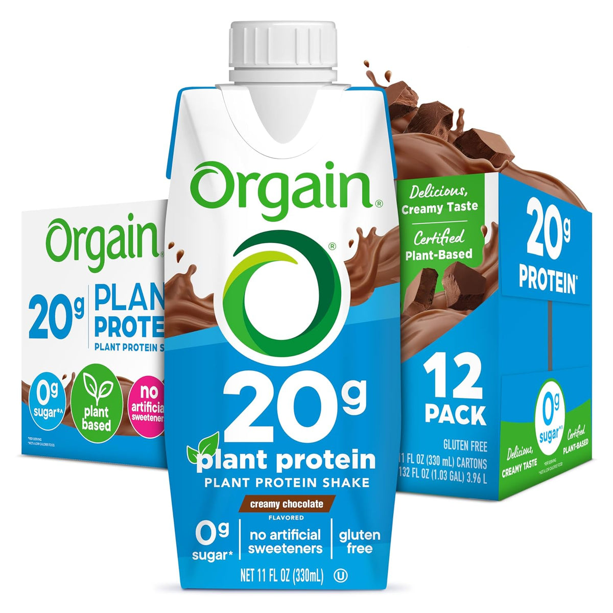 Orgain Organic 20g Vegan High Protein Shake, Chocolate, 11 oz, 12pk