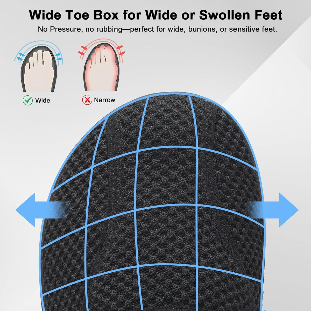 JOINFREE Diabetic Wide Walking Shoes Adjustable Upper for Women and Men | Wide Toe Box, Easy Entry, Zero Drop Non Slip Sole, Breathable Upper, Daily Wear, Swollen Feet, Edema, High Instep, Elderly