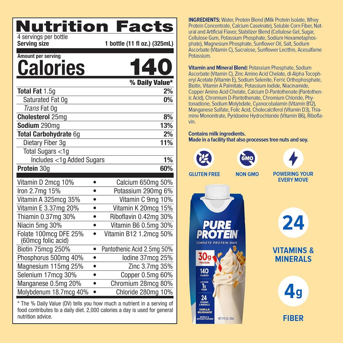 Pure Protein Vanilla Protein Shake, 30g Complete Protein, 12 Ct